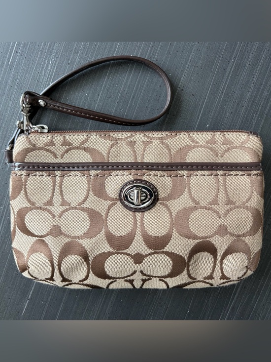 Coach Handbags - Coach Signature Brown Canvas Wristlet with Turnlock